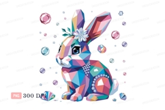 Geometric bunny adorned with gems and flower colorful Product Image 1