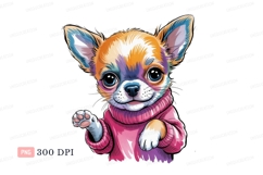 Colorful chihuahua dog waving hello puppy pink Product Image 1
