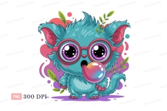 Blue furry monster blowing bubblegum pink purple Product Image 1