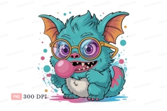 Fluffy blue monster blowing bubblegum pink Product Image 1