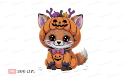 Cute fox wearing pumpkin costume animal halloween Product Image 1