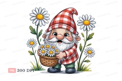 Cheerful gnome holding daisies basket daisy flower Product Image 1
