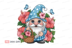 Blue hat gnome with hibiscus flowers and butterflies Product Image 1