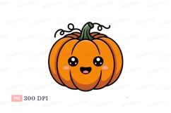 Cute happy orange pumpkin with green stem halloween Product Image 1