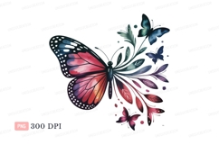 Watercolor butterfly with floral elements pink purple Product Image 1