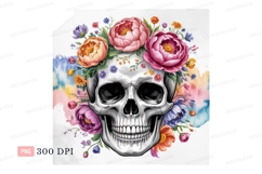 Skull adorned with colorful flowers floral bouquet Product Image 1
