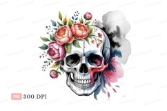 Skull flowers watercolor pink coral Product Image 1