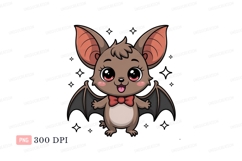 Cute bat with big ears and red bow tie cartoon animal Product Image 1