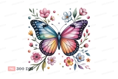 Colorful butterfly surrounded by flowers pink blue Product Image 1