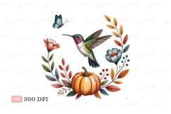 Hummingbird butterfly pumpkin floral wreath image Product Image 1