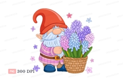 Gnome holding pink blue purple flowers basket image Product Image 1