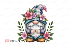 Gnome wearing plaid hat with flowers pink Product Image 1