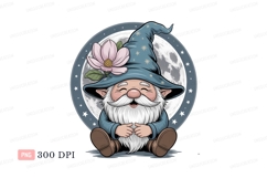 Blue hat gnome with pink flower moon image Product Image 1