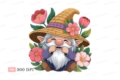Cheerful gnome surrounded by pink flowers image Product Image 1