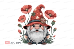 Gnome wearing star hat with poppies poppy flower Product Image 1