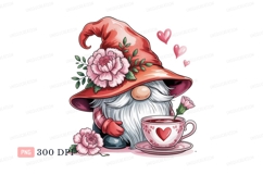 Pink Gnome Flower Tea Hearts Clipart P N G image Product Image 1