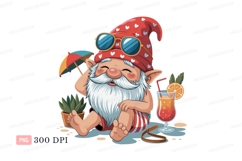 Happy gnome relaxing with drink and umbrella summer Product Image 1