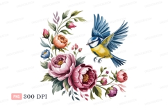 Bluebird among pink and peach blossoms flowers Product Image 1