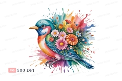 Colorful bird with flowers and paint splashes image Product Image 1