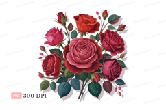 Red pink roses bouquet botanical green Product Image 1