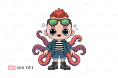 Boy with octopus tentacles and sunglasses punk Product Image 1