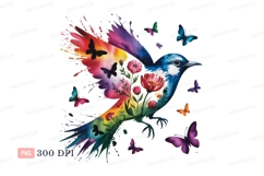 Colorful bird with flowers and butterflies butterfly Product Image 1