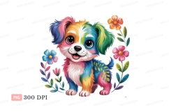 Colorful puppy with flowers rainbow Product Image 1