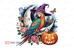 Colorful parrot witch hat moon pumpkin image Product Image 1