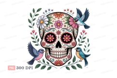 Decorated skull with birds and flowers colorful decorative Product Image 1