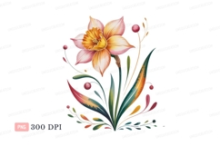 Pink orange daffodil with green leaves flower yellow Product Image 1