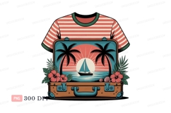 Tropical vacation suitcase with sailboat and hibiscus Product Image 1