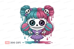 Cute skull girl with colorful hair and candy maracas Product Image 1