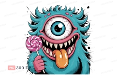 Cyclops monster holding lollipop candy sweet Product Image 1