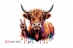 Highland cow peace sign colorful image Product Image 1