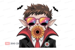 Vampire wearing sunglasses and sunflower image Product Image 1