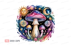 Psychedelic mushrooms celestial sun moon compass image Product Image 1