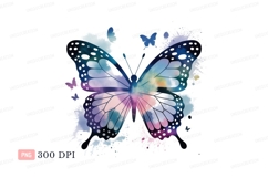 Watercolor butterfly with splatters blue purple Product Image 1