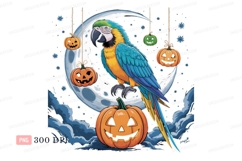 Colorful parrot moon pumpkins blue yellow Product Image 1