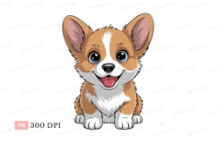 Adorable corgi puppy with big blue eyes cute cartoon Product Image 1