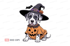 Spotted dog wearing Halloween costume puppy pumpkin Product Image 1