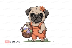 Pug puppy holding easter basket image Product Image 1