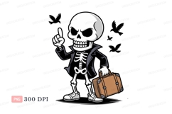 Skeleton holding briefcase pointing finger black Product Image 1