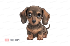 Adorable brown dachshund puppy with big blue eyes image Product Image 1