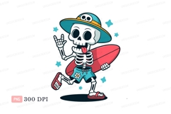 Skeleton surfer with surfboard and hat shorts Product Image 1