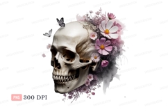 Skull adorned with pink and white flowers and butterflies Product Image 1