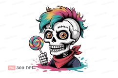 Skull character holding lollipop candy colorful Product Image 1