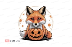 Orange fox with jack o lantern white black Product Image 1