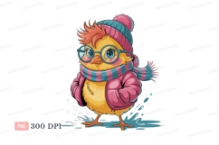 Yellow chick wearing winter clothes pink blue Product Image 1