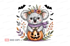 Cute koala with pumpkin and flowers halloween autumn Product Image 1
