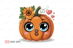 Cute pumpkin with sunflower and hearts autumn Product Image 1